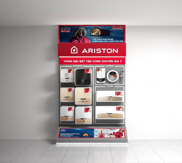 Thi công vách trưng bày sản phẩm bình nóng lạnh Ariston  Thi công vách trưng bày sản phẩm bình nóng lạnh Ariston